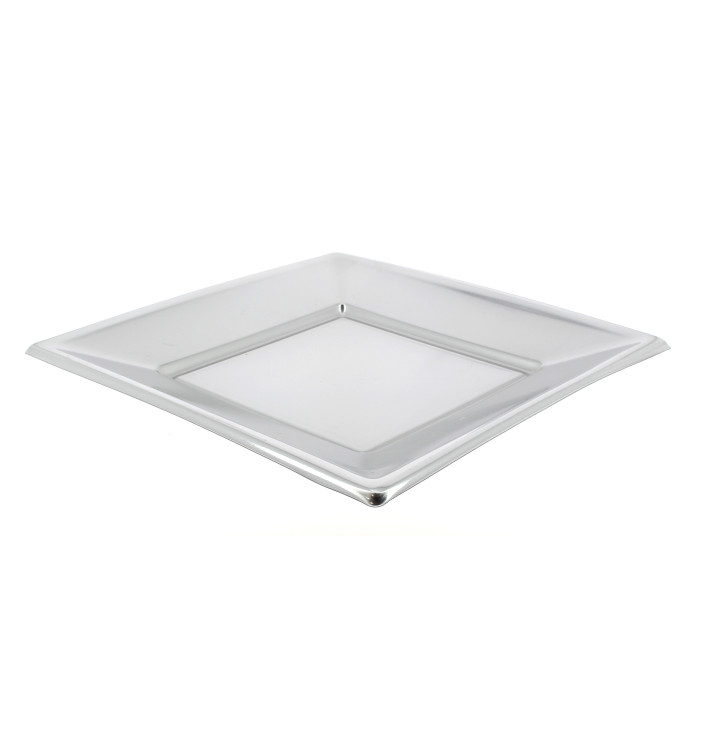 Plastové Talíř Plochá Čtvercový Stříbrný 180mm Plastové Talíř Plochá Čtvercový Stříbrný 180mm