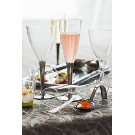 Plastové Sklenice Cava s Černou Stříbrný 100ml (10 Kousky)