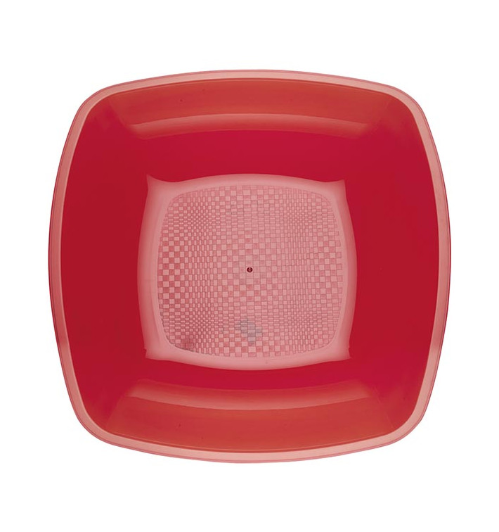 Plastové Talíř Hluboký Červené Průhledný Square PS 180mm (25 Kousky) Plastové Talíř Hluboký Červené Průhledný Square PS 180mm (25 Kousky)