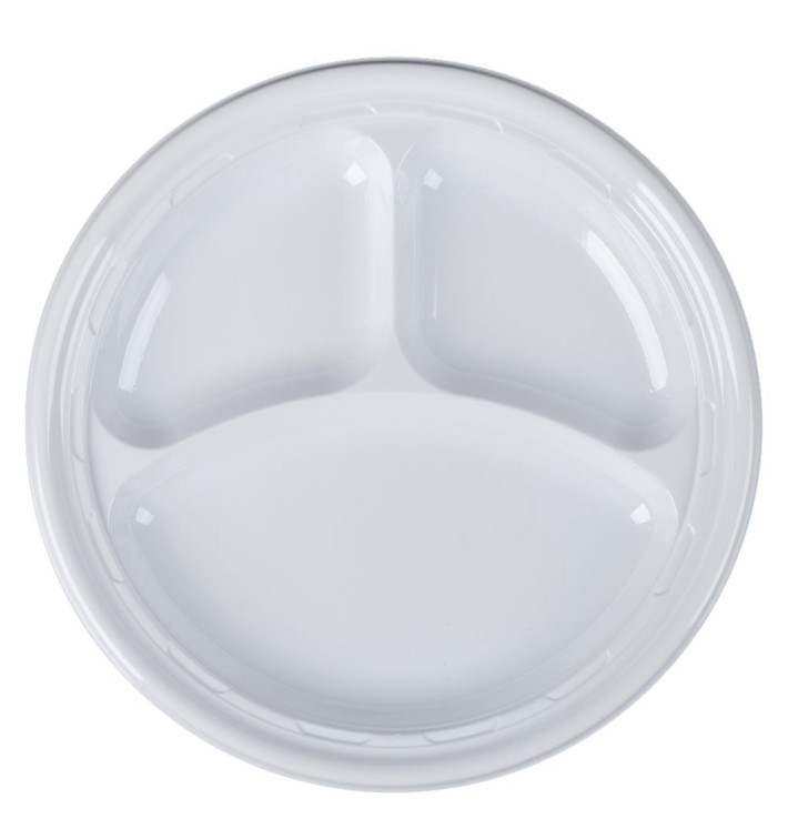 Plastové Talíř PS " Slavný Dopad " 3 Vrstvy Bílý Ø260mm (125 Kousky) Plastové Talíř PS " Slavný Dopad " 3 Vrstvy Bílý Ø260mm (125 Kousky)