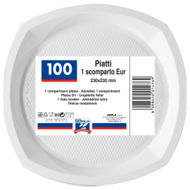 Plastové Talíř PS Čtvercový Bílý 230x230mm 1 Vrstvé (100 Kousky)