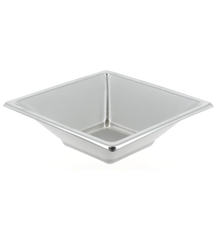 Plastové Misky PS Čtvercový Stříbrný 12x12 Vrstvym (750 Kousky) Plastové Misky PS Čtvercový Stříbrný 12x12 Vrstvym (750 Kousky)