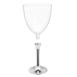 Plastové Sklenice na Víno s Černou Stříbrný Pochromovaný 300ml 2P (20 Kousky)