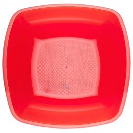 Plastové Talíř Hluboký Červené Průhledný Square PS 180mm (25 Kousky)