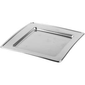 Plastové Talíř PET Čtvercový Stříbrný 24cm (6 Kousky)