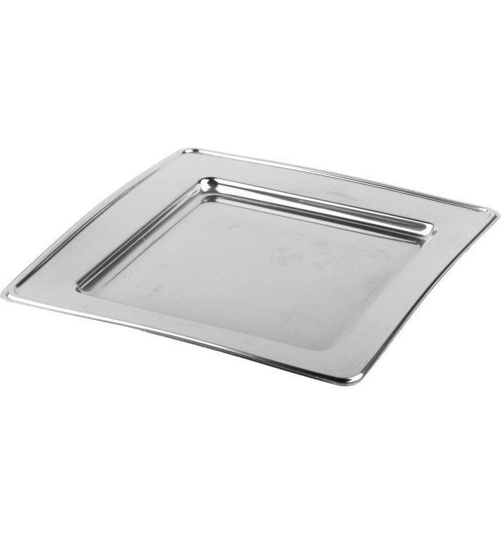 Plastové Talíř PET Čtvercový Stříbrný 24cm (6 Kousky) Plastové Talíř PET Čtvercový Stříbrný 24cm (6 Kousky)