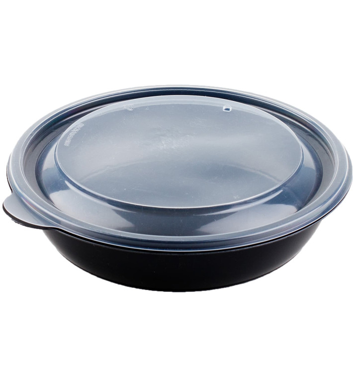 Plastová Miska Černá PP s Víčko 750ml Ø19x4cm (90 Kousky) Plastová Miska Černá PP s Víčko 750ml Ø19x4cm (90 Kousky)