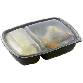 Obaly PP Černá 2 Vrstvy s Víčko 900ml 23x16,5x7cm (15 Kousky)