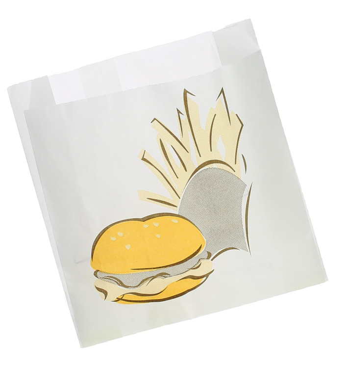 Tašky Hamburger Nepromastitelný 15+5x16cm (100 Kousky) Tašky Hamburger Nepromastitelný 15+5x16cm (100 Kousky)