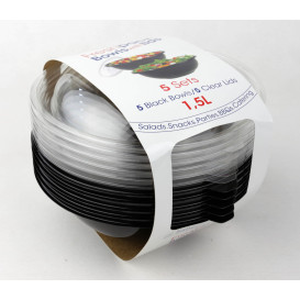 Plastové Misky Černá PET s Víčko 1500ml Ø230mm (5 Kousky)