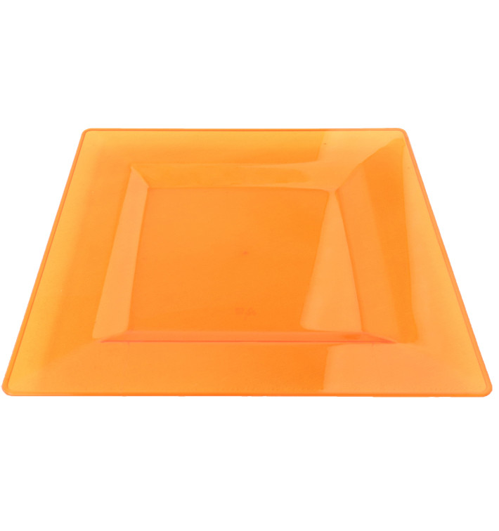 Plastové Talíř Čtvercový Extra Tuhý Oranžový 20x20cm (4 Kousky) Plastové Talíř Čtvercový Extra Tuhý Oranžový 20x20cm (4 Kousky)