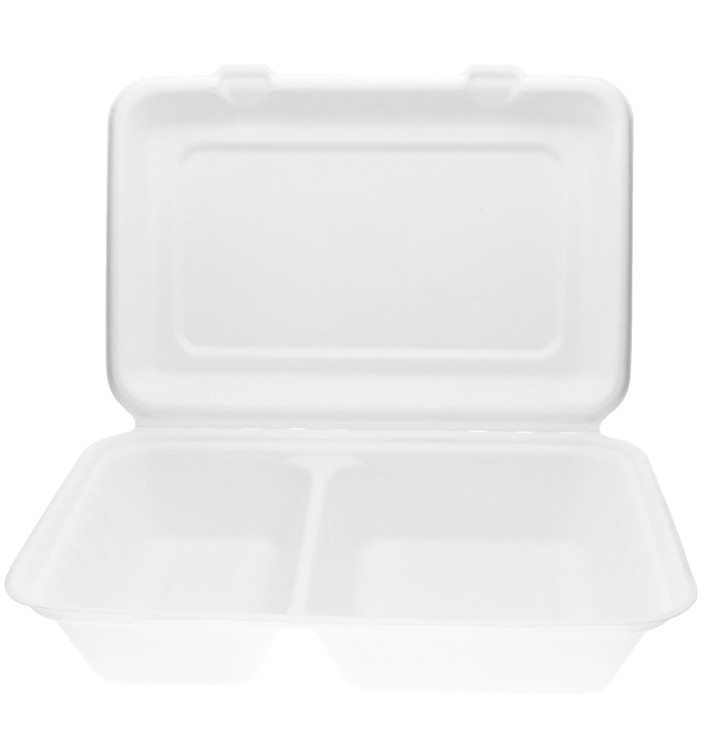 Krabička na Hamburger 2 Vrstvy z Cukrové Třtiny 320x240x50mm (50 Kousky)