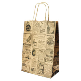 Papírové Tašky Kraft s Ouškems " Noviny " 80g 20+10x29 cm (250 Kousky)