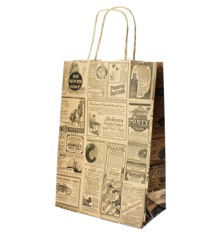 Papírové Tašky Kraft s Ouškems " Noviny " 80g 20+10x29 cm (250 Kousky) Papírové Tašky Kraft s Ouškems " Noviny " 80g 20+10x29 cm (250 Kousky)