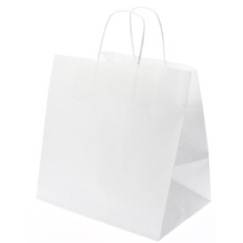 Papírové Tašky Kraft Bílá s Ouškems 80g 30+18x29cm (25 Kousky)