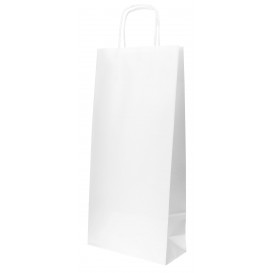 Papírové Tašky Bílá na Lahve s Plochým 18+8x39cm (50 Kousky)