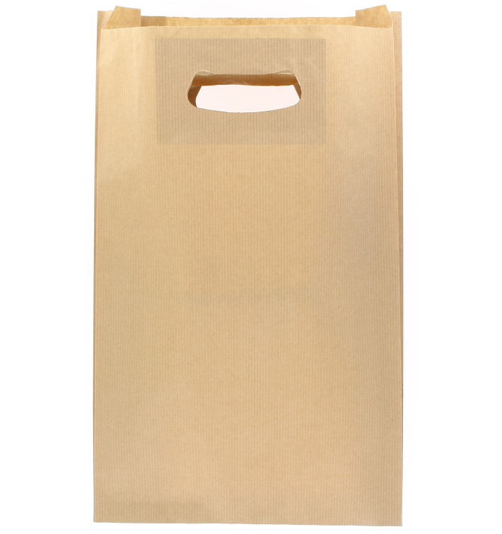 Papírové Tašky Kraft s Plochým s Průhmatem 24+7x37cm (50 Kousky) Papírové Tašky Kraft s Plochým s Průhmatem 24+7x37cm (50 Kousky)