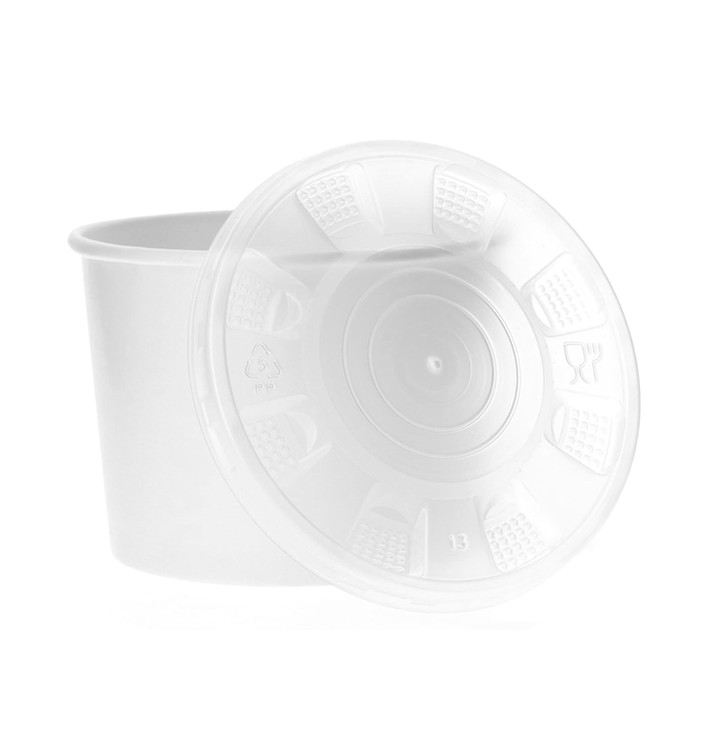 Kartonová Miska Bílý s Víčko PP 350ml (250 Kousky) Kartonová Miska Bílý s Víčko PP 350ml (250 Kousky)