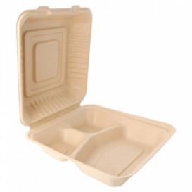 Menu Box z Cukrové Třtiny 3 Vrstvami Přírodní 20x20x7,5cm (50 Kousky)