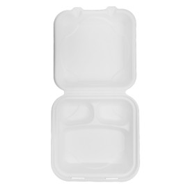 Menu Box z Cukrové Třtiny 3 Vrstvami Bílý 20x20x7,5cm (50 Kousky)