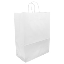 Papírové Tašky Kraft Bílá s Ouškems 90g 32+16x43 cm (50 Kousky)