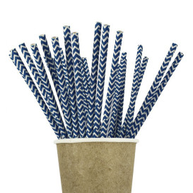 Papírová Rovná Brčka Modrý a Bílý Ø6mm 20cm (100 Kousky)