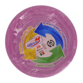 Talíř Hluboký Kulatý Osmiúhelníkový Plastové PS Růžová Ø220 mm (25 Kousky)