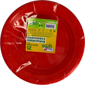 Talíř Kukuřičný Škrob Hladká Polévku Červené Ø220 mm (25 Kousky)