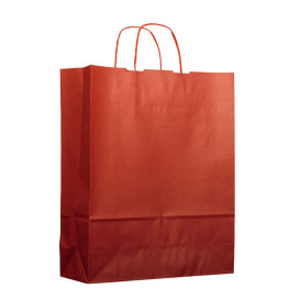 Papírové Tašky Kraft Červená s Ouškems 100g 25+11x31cm (200 Kousky)