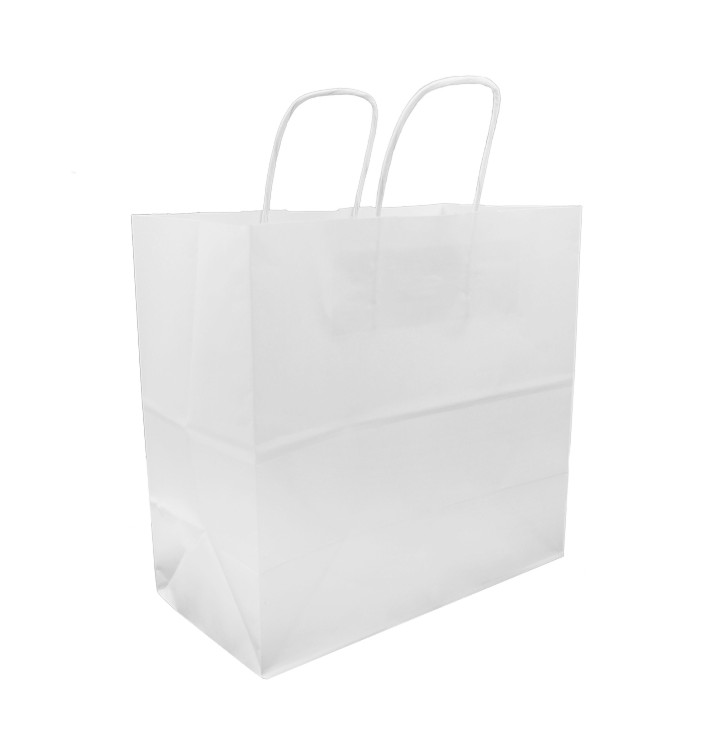 Papírové Tašky Kraft Bílá s Ouškems 100g 27+14x26cm (25 Kousky) Papírové Tašky Kraft Bílá s Ouškems 100g 27+14x26cm (25 Kousky)