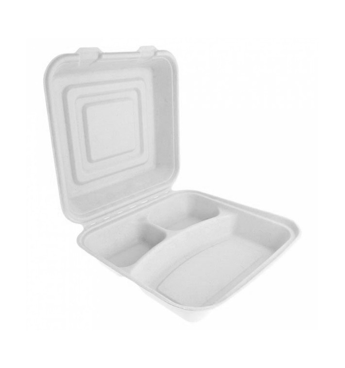 Menu Box z Cukrové Třtiny Bílý 3 Vrstvami 24x23x7,6cm (50 Kousky) Menu Box z Cukrové Třtiny Bílý 3 Vrstvami 24x23x7,6cm (50 Kousky)