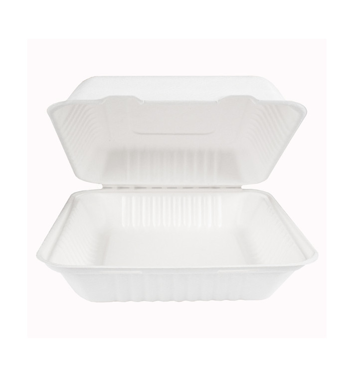 Obaly s Víčkem z Cukrové Třtiny + PLA Bílý 23x23x7,5cm (50 Kousky) Obaly s Víčkem z Cukrové Třtiny + PLA Bílý 23x23x7,5cm (50 Kousky)
