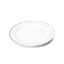 Plastové Talíř s Okraj Stříbrný 19cm (20 Kousky)