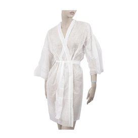 Šaty Kimono z Netkané Textilie PP s Opaskem a Kapsy Bílý XL (10 Ks)