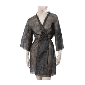 Šaty Kimono z Netkané Textilie PP s Opaskem a Kapsy Černá XL (1 Ks)