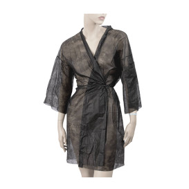 Šaty Kimono z Netkané Textilie PP s Opaskem a Kapsy Černá XL (1 Ks)