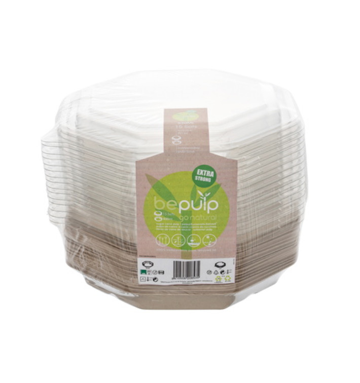 Osmihranná Obaly Cukrová Třtina s Víčko 830 ml 23x23cm (90 Ks) Osmihranná Obaly Cukrová Třtina s Víčko 830 ml 23x23cm (90 Ks)