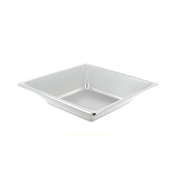 Plastové Talíř Hluboký Čtvercový Stříbrný 180mm (25 Ks) Plastové Talíř Hluboký Čtvercový Stříbrný 180mm (25 Ks)