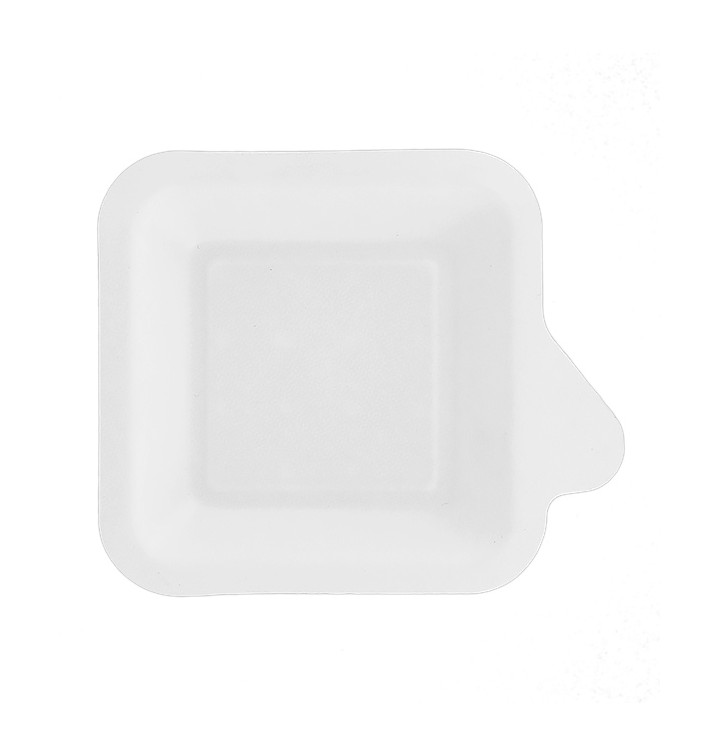 Talíř s Rukojetí z Cukrové Třtiny Bílý 110x110mm (50 Ks) Talíř s Rukojetí z Cukrové Třtiny Bílý 110x110mm (50 Ks)