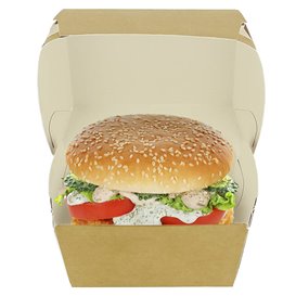 Krabička na Hamburger Kraftová Lepenka s Dvojitým Zavíráním 11x11x7,5cm (50 Ks)