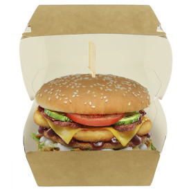 Krabička na Hamburger Mega Kraftová Lepenka s Dvojitým Zavíráním 15,5x15,5x10cm (50 Ks)