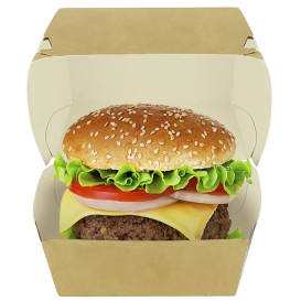 Krabička na Hamburger XXL Kraftová Lepenka s Dvojitým Zavíráním 13x13x9cm (400 Ks)