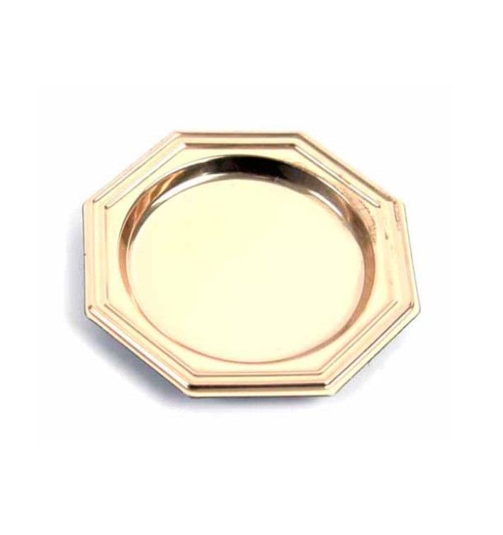 Mini Plastové Talíř na Dezerty Osmiúhelníkový Zlato 8 cm Mini Plastové Talíř na Dezerty Osmiúhelníkový Zlato 8 cm