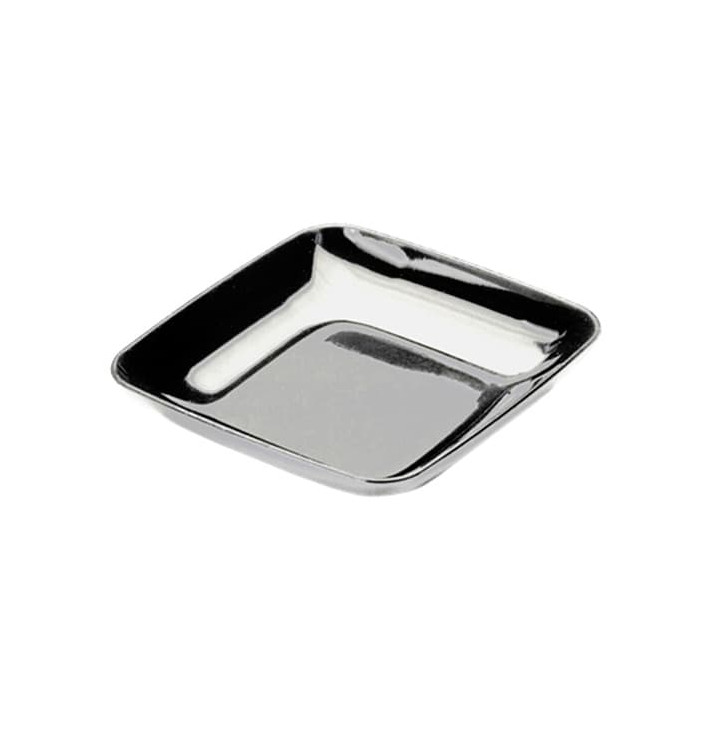 Plastové Talíř pro Ochutnávky Stříbrný 6x6x1 cm Plastové Talíř pro Ochutnávky Stříbrný 6x6x1 cm