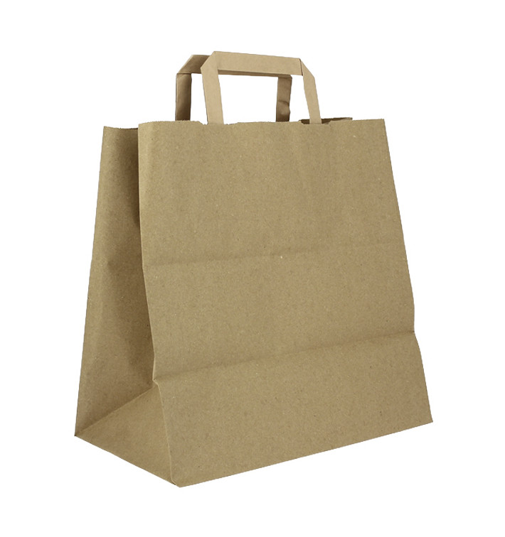 Kraftové Papírové Tašky s Plochým Uchem 80g/m² 28+17x29cm (250 Ks) Kraftové Papírové Tašky s Plochým Uchem 80g/m² 28+17x29cm (250 Ks)