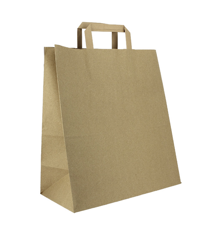 Kraftové Papírové Tašky s Plochým Uchem 80g/m² 32+16x35cm (50 Ks) Kraftové Papírové Tašky s Plochým Uchem 80g/m² 32+16x35cm (50 Ks)