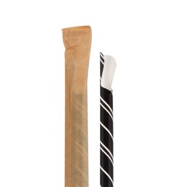 Papírové Brčka se lžičkou Černá Balené Bílý Ø8mm 21cm (100 Ks)