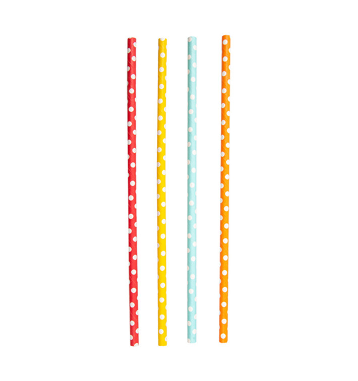 Papírová Rovná Brčka tečky Ø6mm 21cm (250 Ks) Papírová Rovná Brčka tečky Ø6mm 21cm (250 Ks)