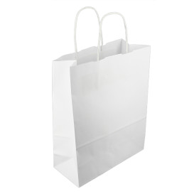 Papírové Tašky Kraft Bílá s Ouškems 100g/m² 25+11x31cm (200 Ks)