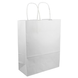 Papírové Tašky Kraft Bílá s Ouškems 100g/m² 25+11x31cm (25 Ks)